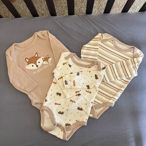 NWOT Baby Gear Fox and Stripes Bodysuit Trio